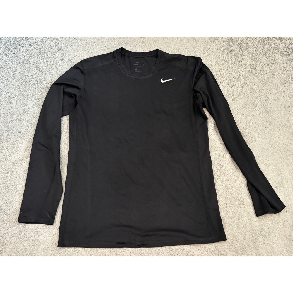 Nike Dri-FIT Fitted Long Sleeve Shirt Mens Medium Black Crew Neck Training Top